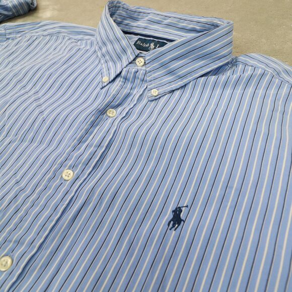 Ralph Lauren Vintage Men's Blue Striped Classic Fit Button Up Shirt size XXL - Picture 3 of 8